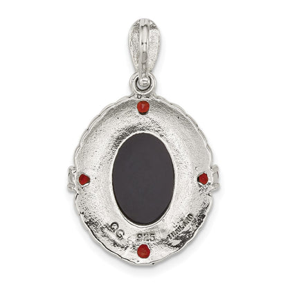 Sterlingsilber Antikisiert Markasit Granat Blk Achat und Perlmutt Cameo Anhänger