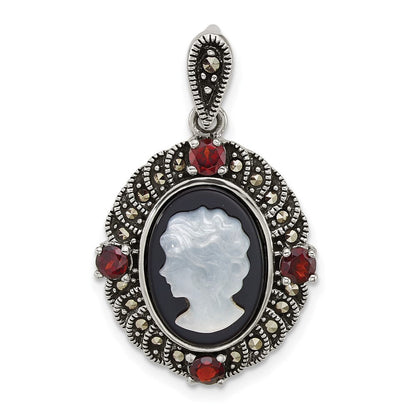 Sterlingsilber Antikisiert Markasit Granat Blk Achat und Perlmutt Cameo Anhänger