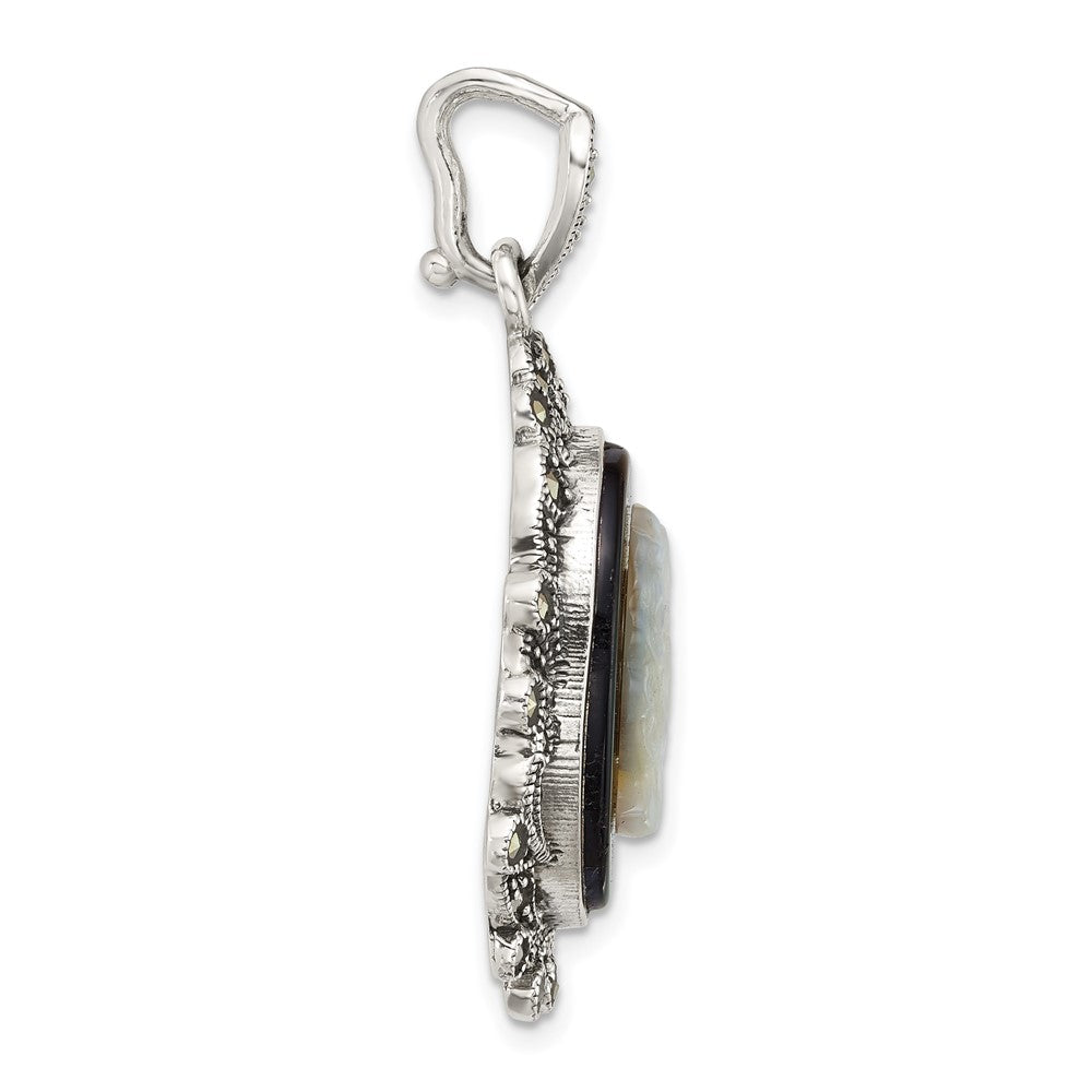 Sterlingsilber Antikisiert Markasit Blk Achat und Perlmutt Cameo Anhänger