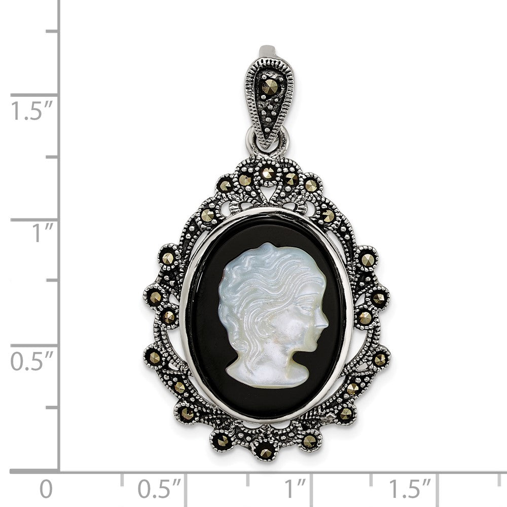 Sterlingsilber Antikisiert Markasit Blk Achat und Perlmutt Cameo Anhänger