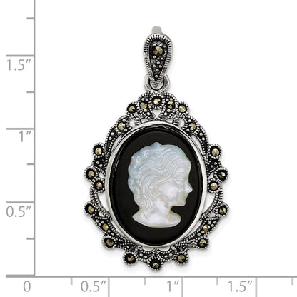 Sterlingsilber Antikisiert Markasit Blk Achat und Perlmutt Cameo Anhänger