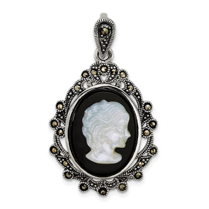 Sterlingsilber Antikisiert Markasit Blk Achat und Perlmutt Cameo Anhänger