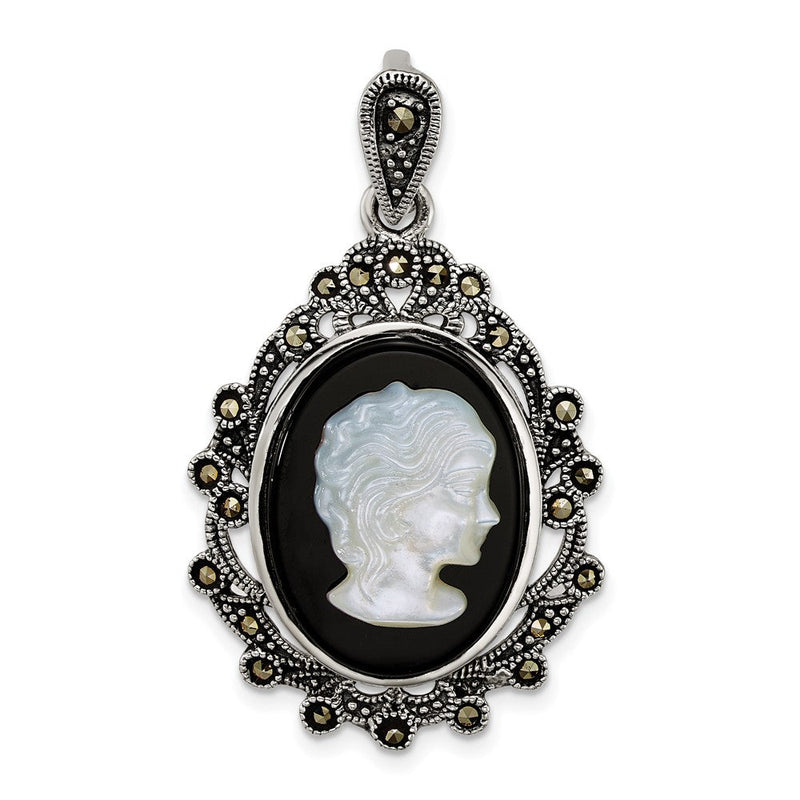 Sterlingsilber Antikisiert Markasit Blk Achat und Perlmutt Cameo Anhänger
