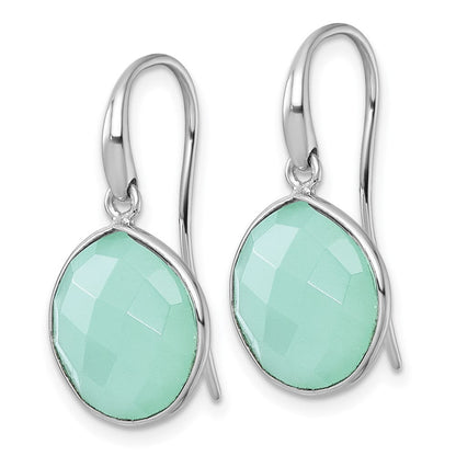 Sterlingsilber Rhodiniert Grün Chalcedony Hirte Haken Ohrringe