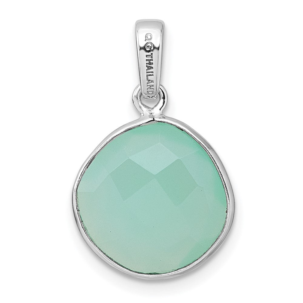 Sterlingsilber Rhodiniert Poliert Rund Grün Chalcedony Anhänger