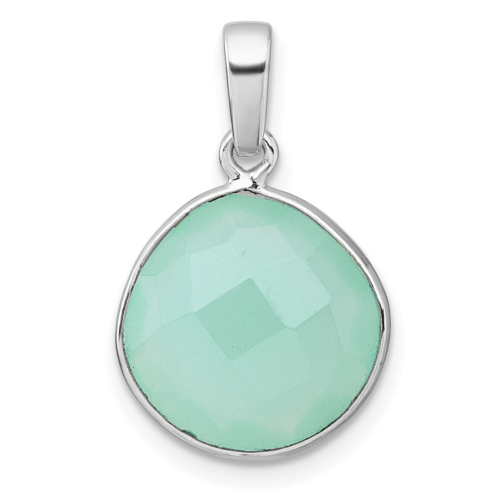 Sterlingsilber Rhodiniert Poliert Rund Grün Chalcedony Anhänger