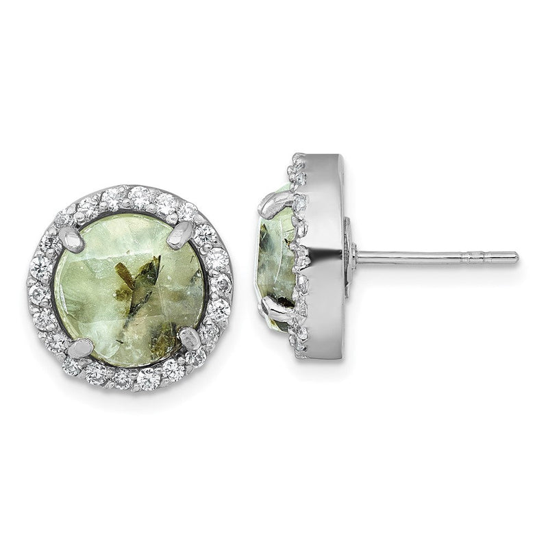 Sterlingsilber Rhodiniert Poliert Zirkonia und Prehnite Kreis Stecker Ohrring