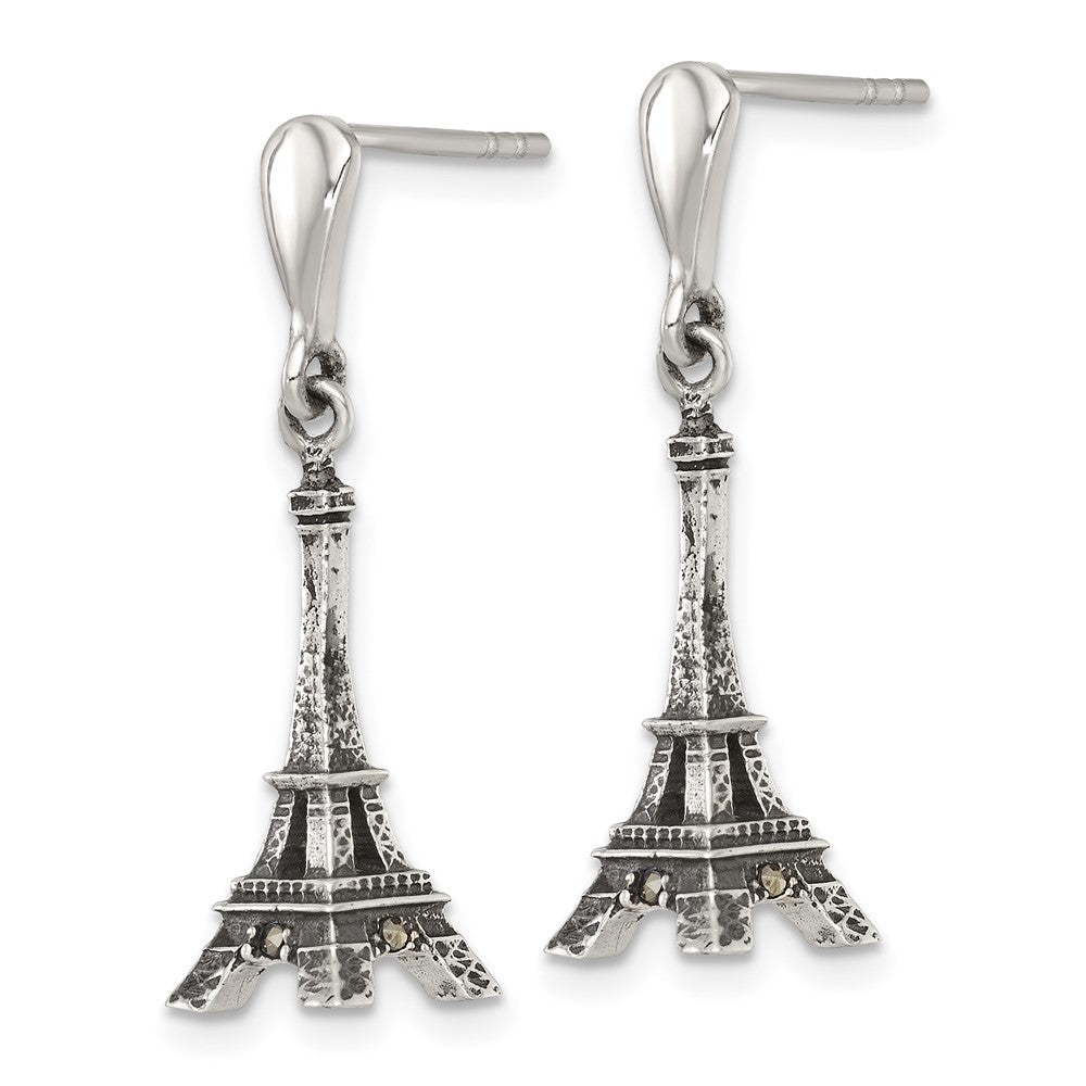 Sterlingsilber Antikisiert Markasit 3-d Eiffel Tower Hängend Ohrstecker
