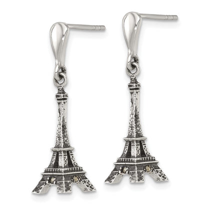 Sterlingsilber Antikisiert Markasit 3-d Eiffel Tower Hängend Ohrstecker