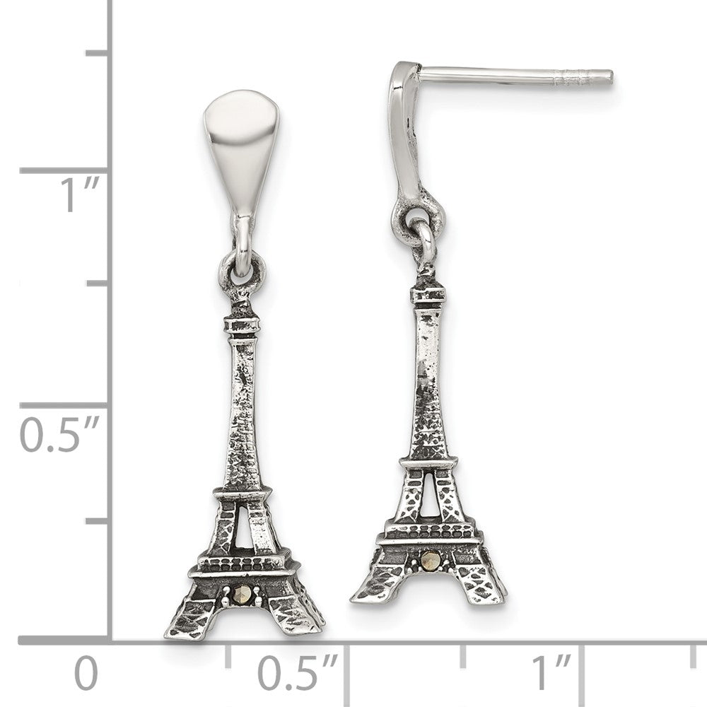 Sterlingsilber Antikisiert Markasit 3-d Eiffel Tower Hängend Ohrstecker