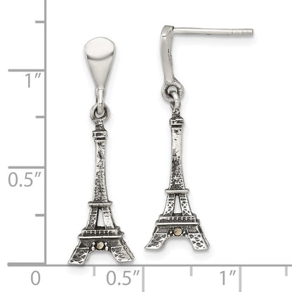 Sterlingsilber Antikisiert Markasit 3-d Eiffel Tower Hängend Ohrstecker