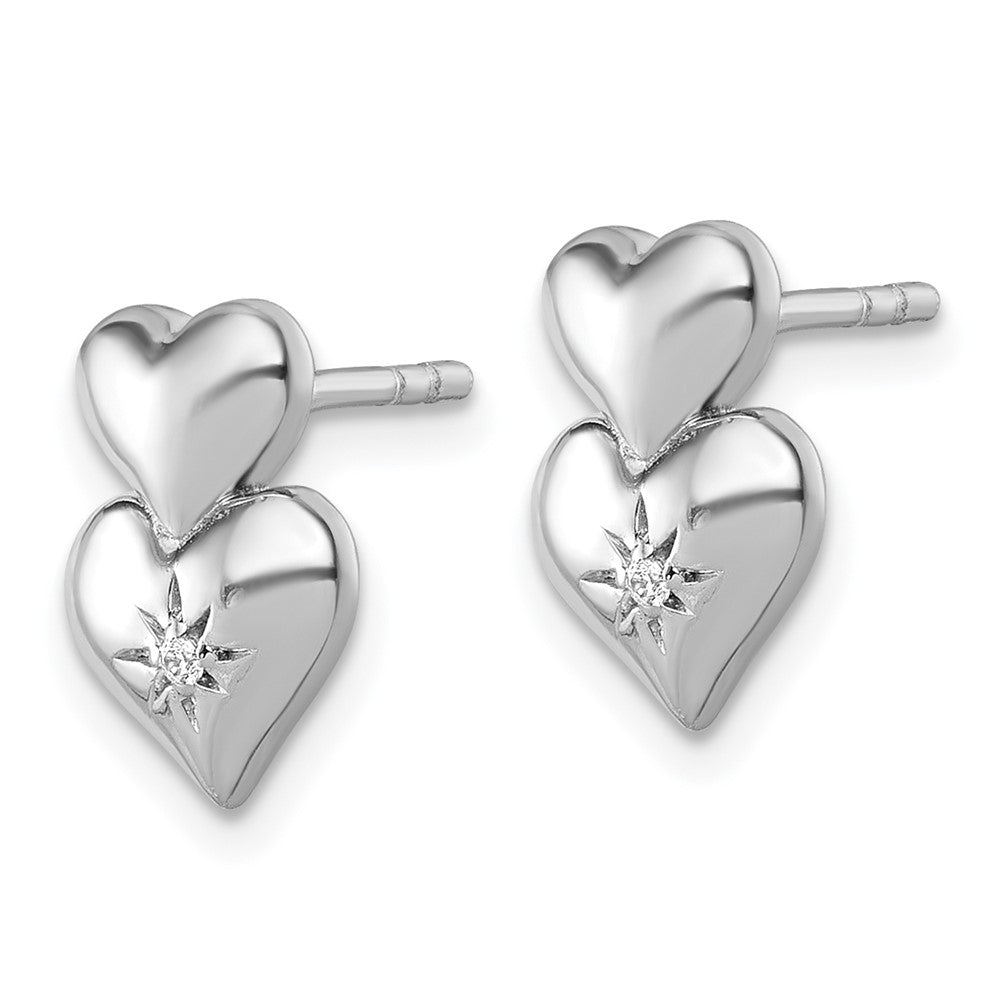 Sterlingsilber Rhodiniert Zirkonia Doppelt Herz Ohrstecker