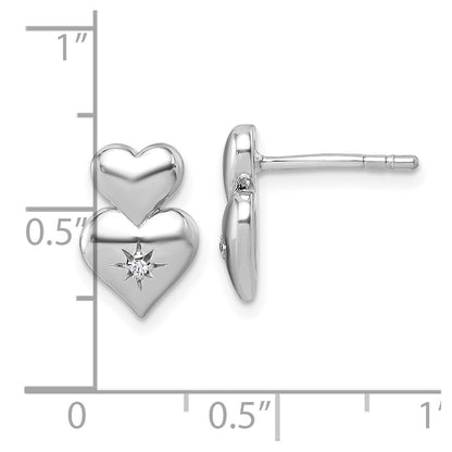Sterlingsilber Rhodiniert Zirkonia Doppelt Herz Ohrstecker