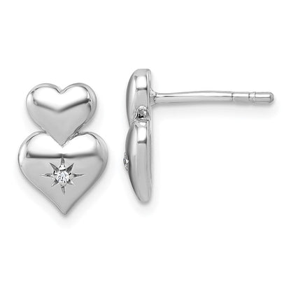 Sterlingsilber Rhodiniert Zirkonia Doppelt Herz Ohrstecker
