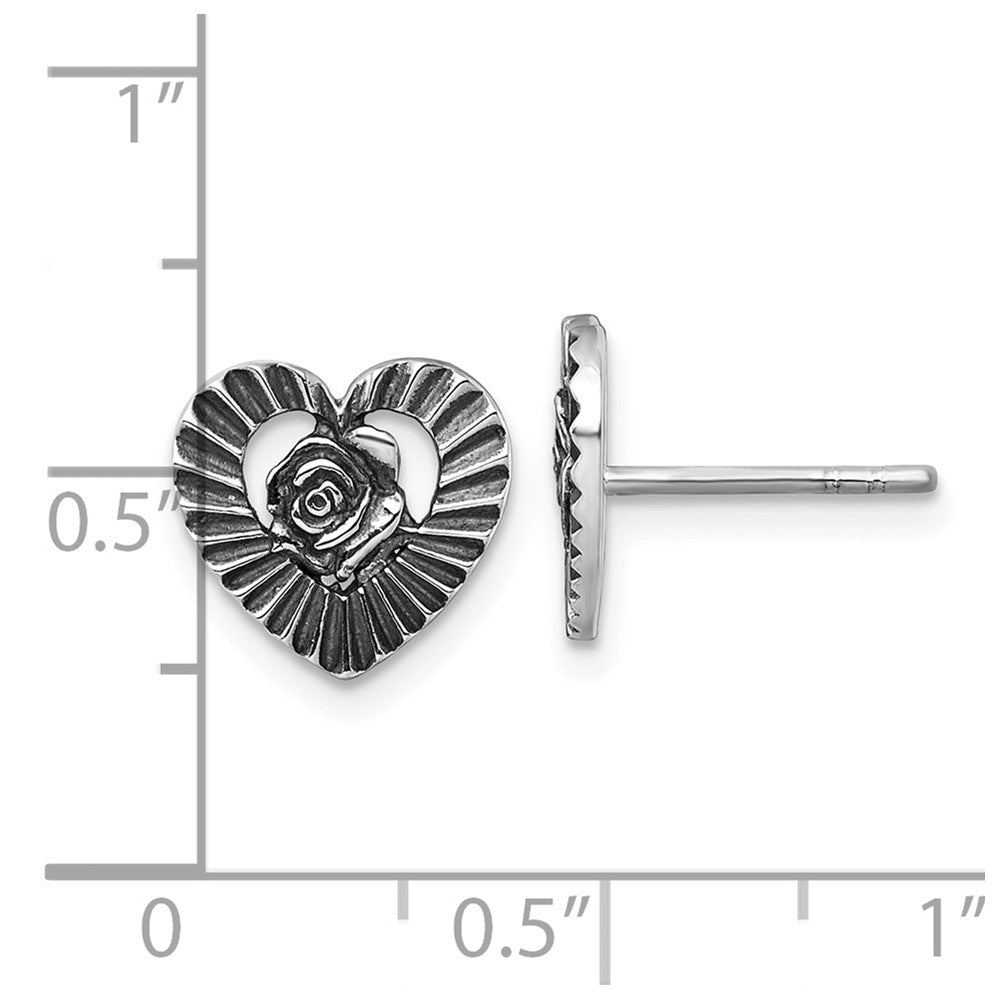 Sterlingsilber Antikisiert Poliert Herz mit Blume Ohrstecker
