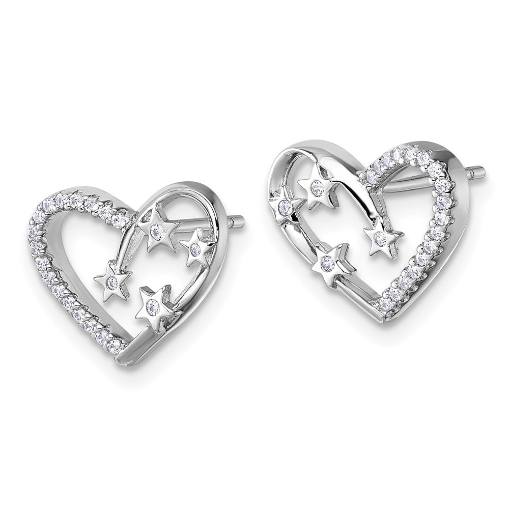 Sterlingsilber Rhodiniert Zirkonia Herz mit Sterne Ohrstecker