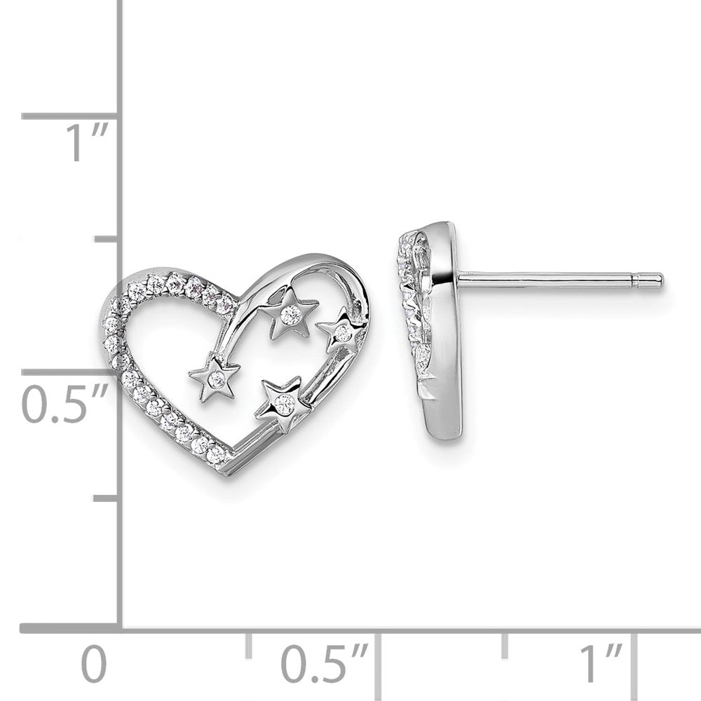 Sterlingsilber Rhodiniert Zirkonia Herz mit Sterne Ohrstecker