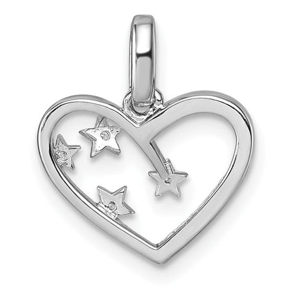 Sterlingsilber Rhodiniert Zirkonia Herz mit Sterne Anhänger