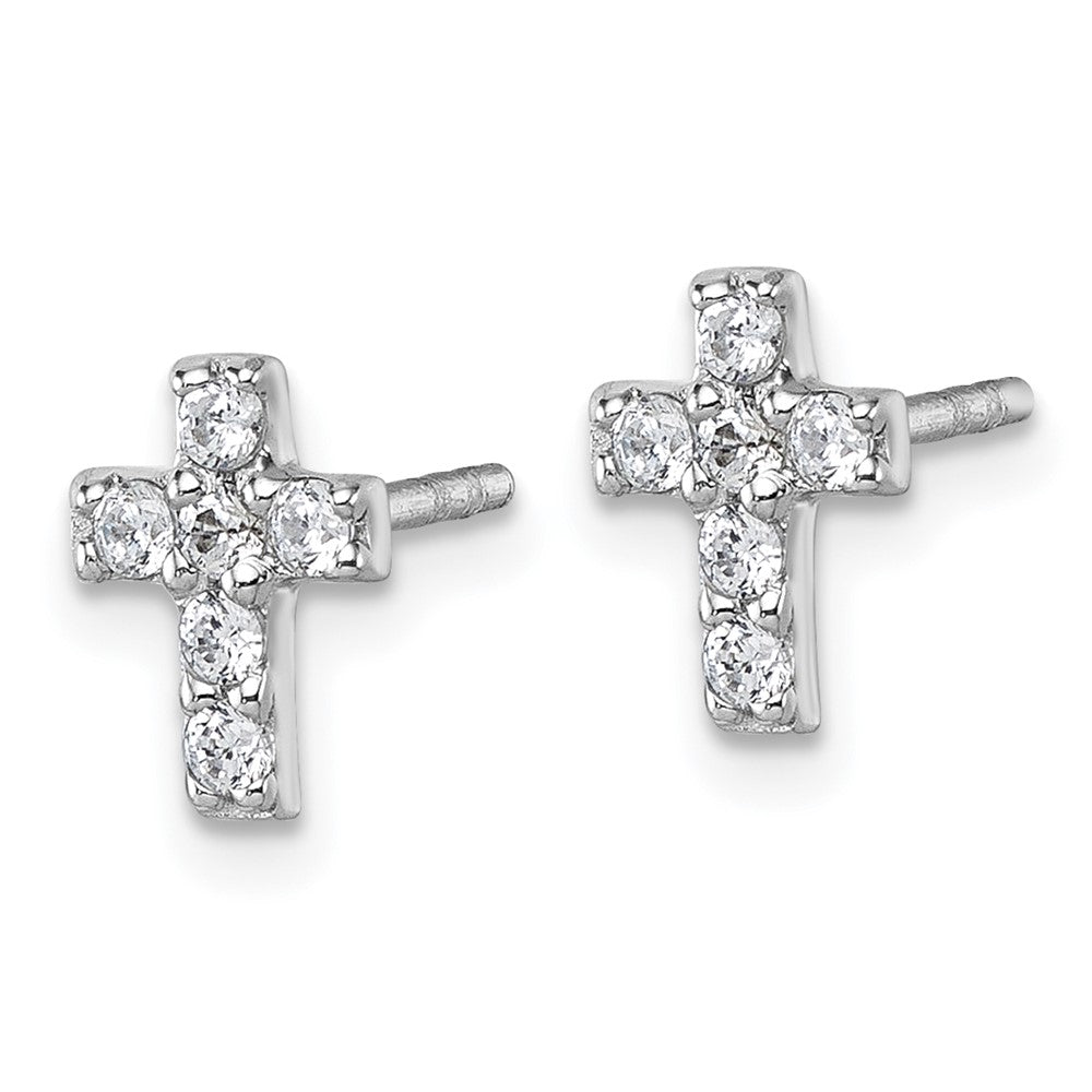 Sterlingsilber Rhodiniert Kinder Zirkonia Kreuz Ohrringe
