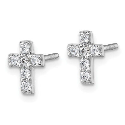 Sterlingsilber Rhodiniert Kinder Zirkonia Kreuz Ohrringe