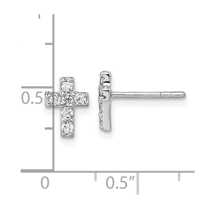 Sterlingsilber Rhodiniert Kinder Zirkonia Kreuz Ohrringe