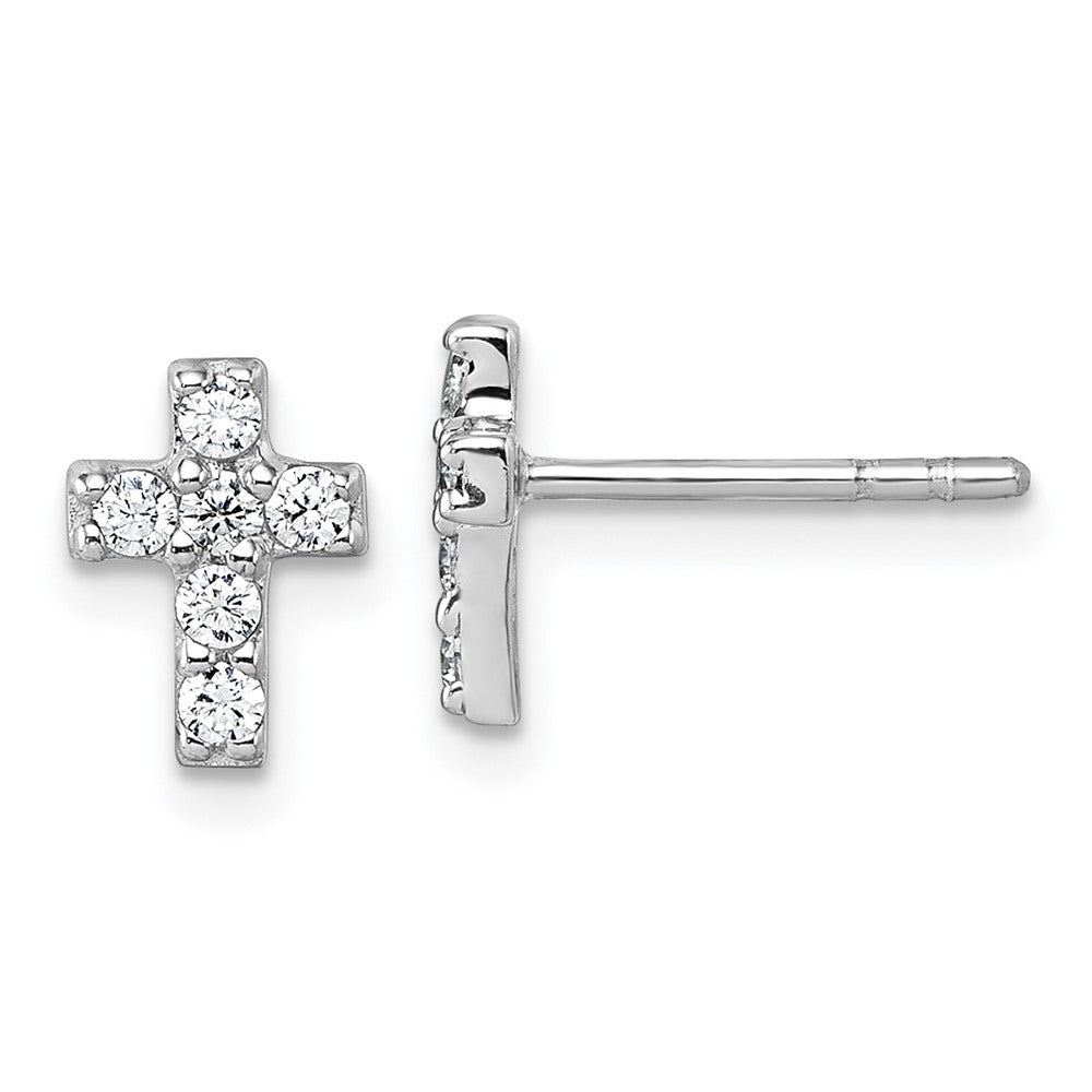 Sterlingsilber Rhodiniert Kinder Zirkonia Kreuz Ohrringe