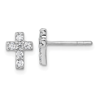 Sterlingsilber Rhodiniert Kinder Zirkonia Kreuz Ohrringe