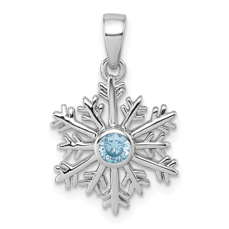 Sterlingsilber Rhodiniert Blau Zirkonia Schneeflocke Anhänger