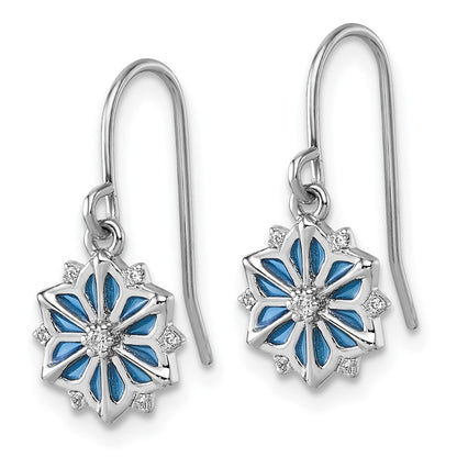 Sterlingsilber Rhodiniert Blau Emaille & Weiß Zirkonia Ohrhänger