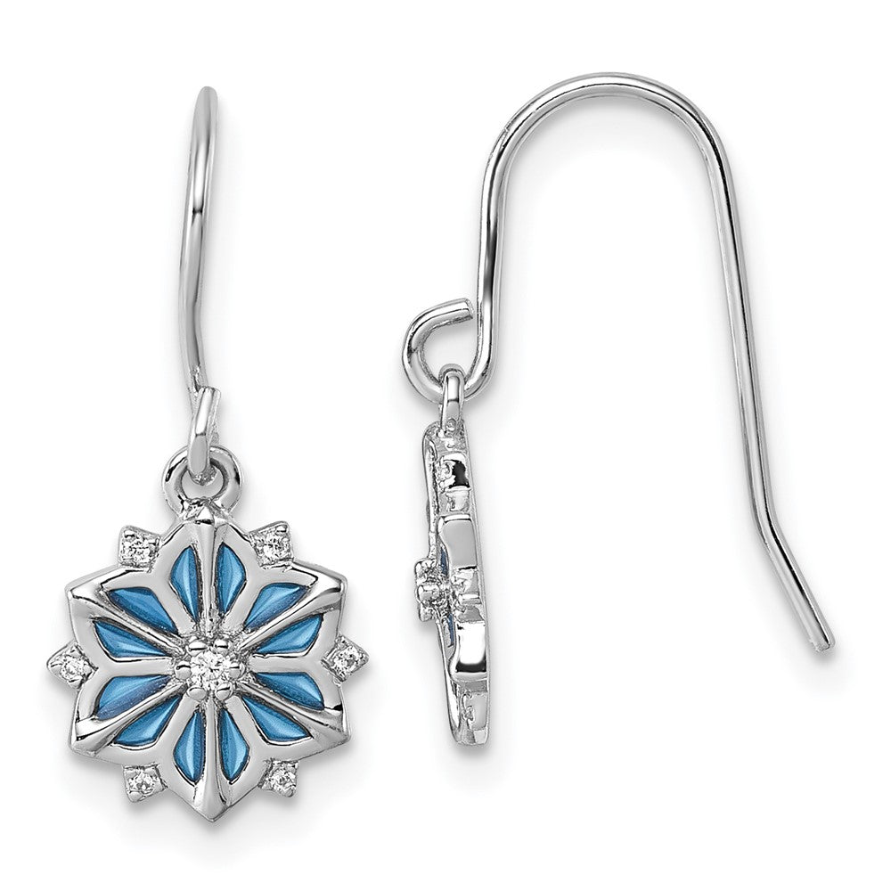 Sterlingsilber Rhodiniert Blau Emaille & Weiß Zirkonia Ohrhänger