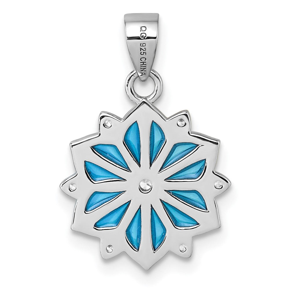 Sterlingsilber Rhodiniert Blau Emaille & Weiß Zirkonia Anhänger