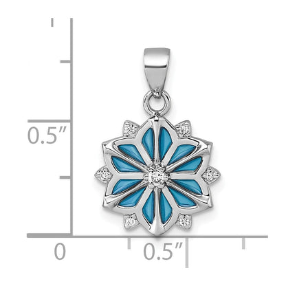 Sterlingsilber Rhodiniert Blau Emaille & Weiß Zirkonia Anhänger