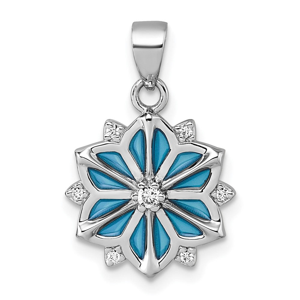 Sterlingsilber Rhodiniert Blau Emaille & Weiß Zirkonia Anhänger