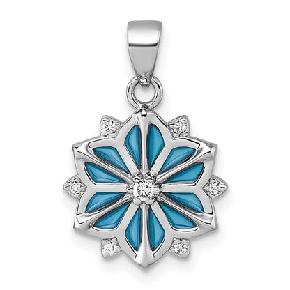 Sterlingsilber Rhodiniert Blau Emaille & Weiß Zirkonia Anhänger
