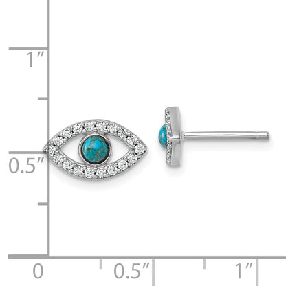 Sterlingsilber Rhodiniert Zirkonia Compressed Türkis Böse Auge Ohrstecker