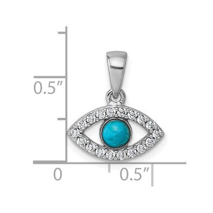 Sterlingsilber Rhodiniert Zirkonia und Compressed Türkis Böse Auge Anhänger