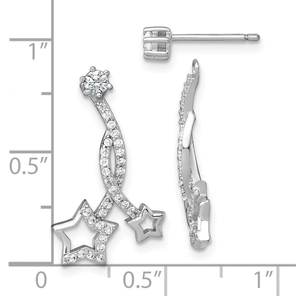 Sterlingsilber Rhodiniert Poliert Zirkonia Ohrstecker mit Removeable Sterne Jacke Ohrringe