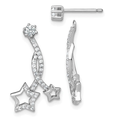 Sterlingsilber Rhodiniert Poliert Zirkonia Ohrstecker mit Removeable Sterne Jacke Ohrringe