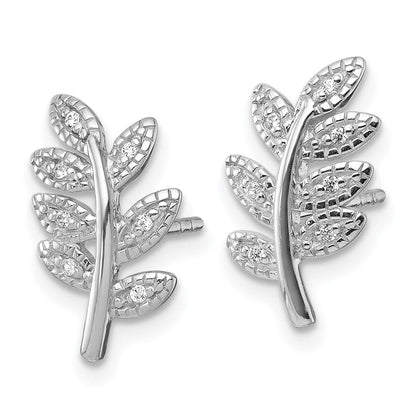 Sterlingsilber Rhodiniert Poliert Zirkonia Blatt Ohrstecker