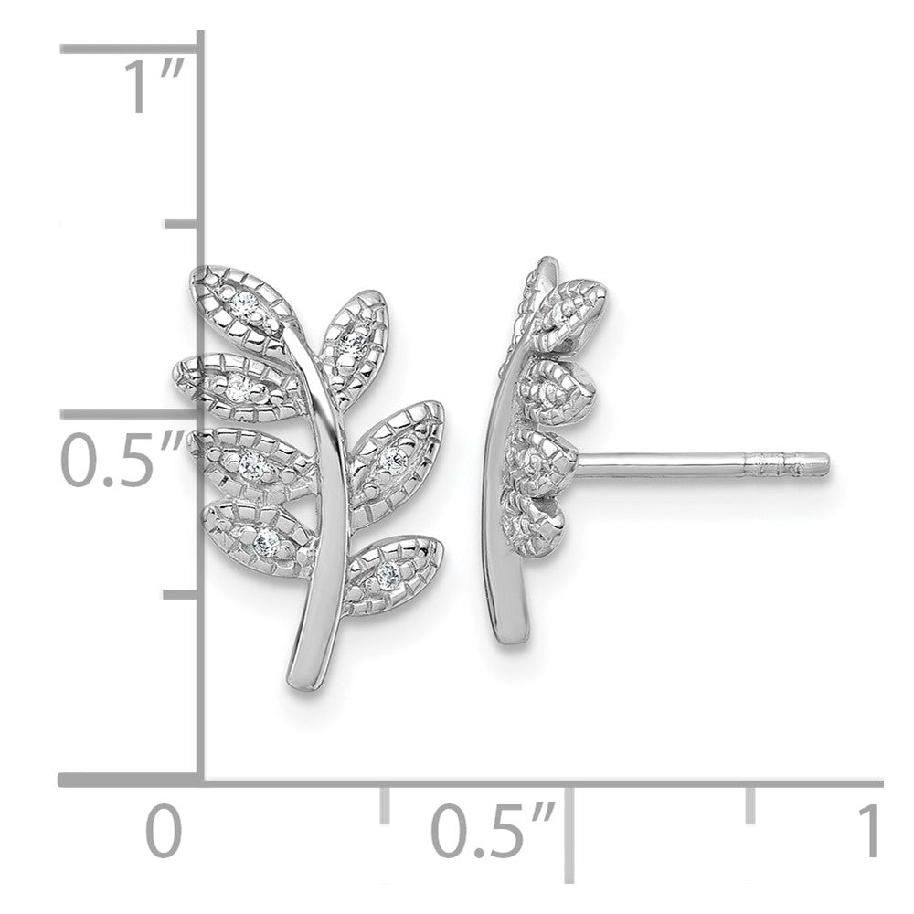Sterlingsilber Rhodiniert Poliert Zirkonia Blatt Ohrstecker