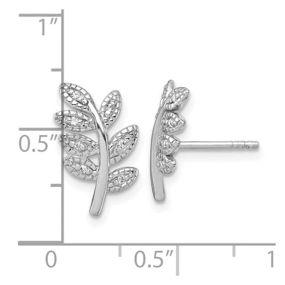 Sterlingsilber Rhodiniert Poliert Zirkonia Blatt Ohrstecker