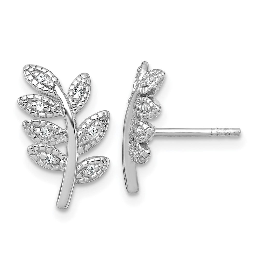 Sterlingsilber Rhodiniert Poliert Zirkonia Blatt Ohrstecker