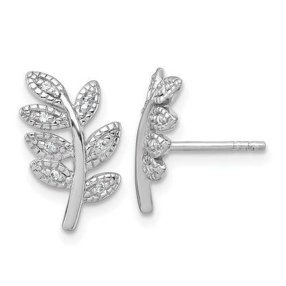 Sterlingsilber Rhodiniert Poliert Zirkonia Blatt Ohrstecker