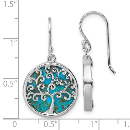Sterlingsilber Rhodiniert Compressed Türkis Baum Of Leben Ohrringe