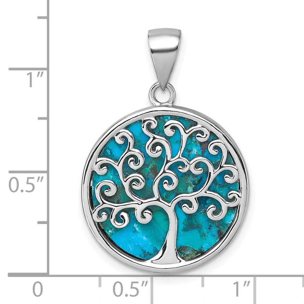 Sterlingsilber Rhodiniert Compressed Türkis Baum Of Leben Anhänger