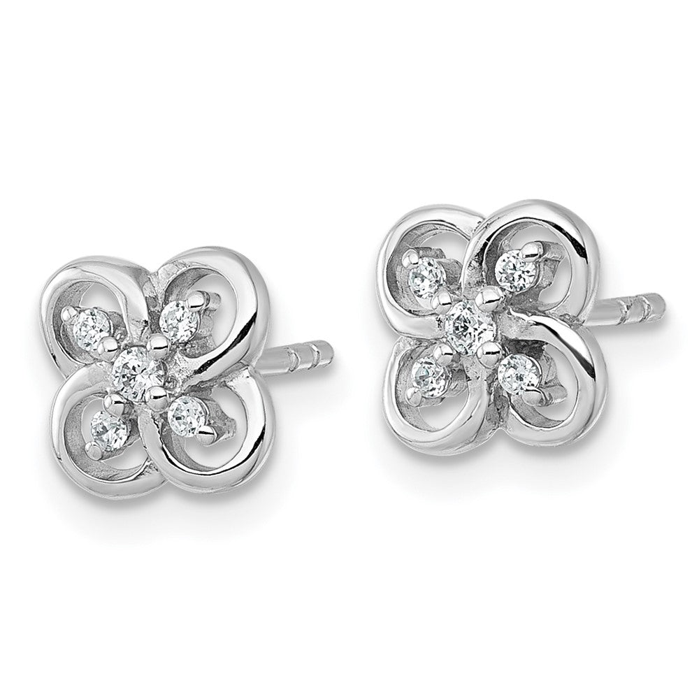 Sterlingsilber Rhodiniert Poliert Zirkonia Fantasie Blumen Ohrstecker