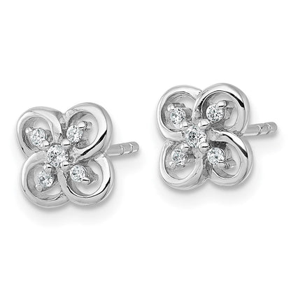 Sterlingsilber Rhodiniert Poliert Zirkonia Fantasie Blumen Ohrstecker