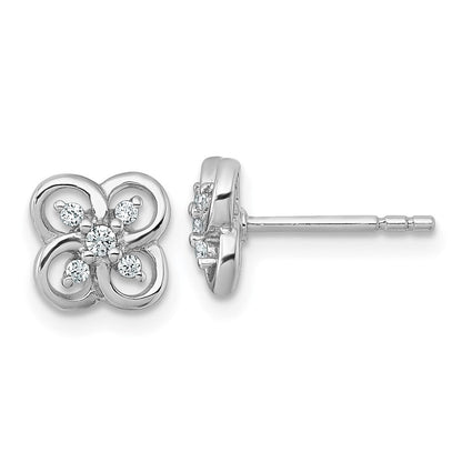 Sterlingsilber Rhodiniert Poliert Zirkonia Fantasie Blumen Ohrstecker