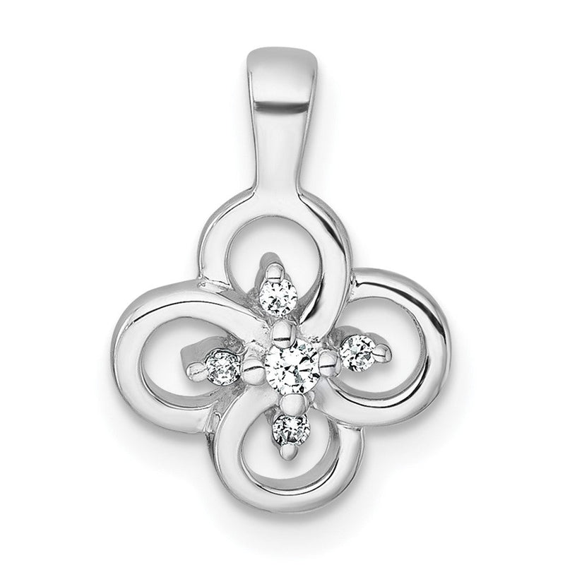 Sterlingsilber Rhodiniert Poliert Fantasie Blume Zirkonia Anhänger
