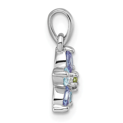 Sterlingsilber Rhodiniert Mehrfarbig Zirkonia Blume Anhänger
